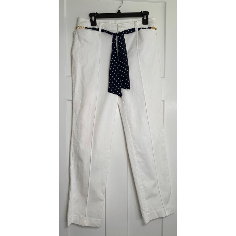 Multiples Womens White Pants Tie Belt Size 8 Straight Leg